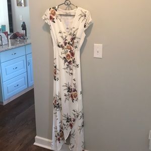 White floral wrap dress